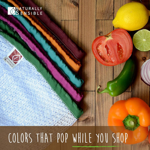 The Original Eco Friendly See Through Washable and Reusable Produce Bags - Soft Premium Lightweight Nylon Mesh Large - 12x14in - Set of 5 (Red, Ye...
