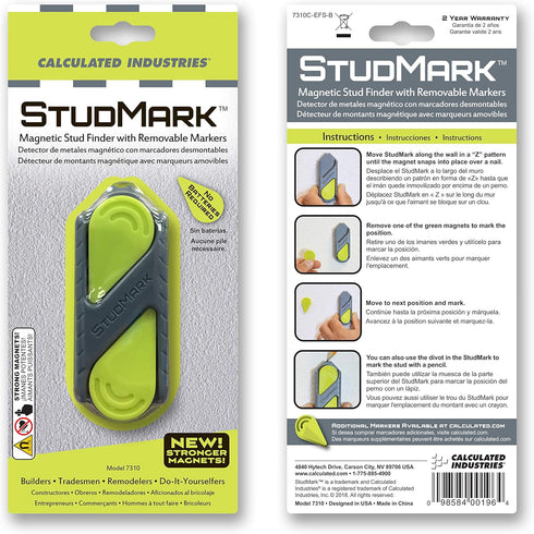 Calculated Industries 7310 StudMark Magnetic Stud Finder with 2 Removable Magnet Markers | Finds & Marks up to 3 Stud Locations | Updated 2020 Mor...