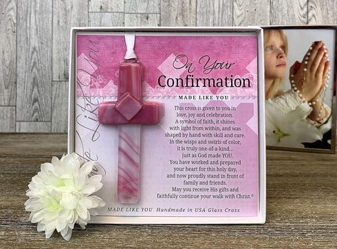 The Grandparent Gift Handmade in USA Glass Cross/Confirmation Gift for Girl/Granddaughter/Goddaughter/Niece...