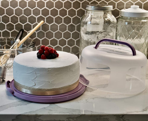 Round Cake Carrier Two Sided Cake Holder Serves as Five Section Serving Tray, Portable Cake Stand Fits 10 inch Cake, Cake Box Comes With Handle, C...