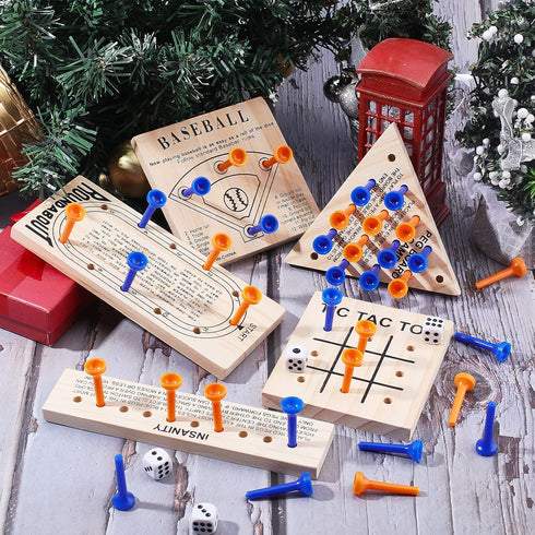 SUPERFINDINGS Wooden Peg Games Assortment Kit Wooden Board Game Set Including 5 Style Wooden Game Board and Plastic Pieces and Dice Puzzle Brain G...