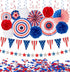 29PCS 4th/Fourth of July Patriotic Decorations Set - Red White Blue Paper Fans,USA Flag Pennant,Star Streamer,Pom Poms,Hanging Swirls Party Decor ...
