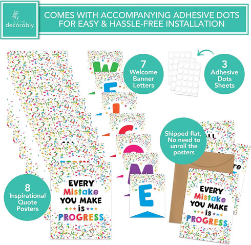 Decorably Welcome Posters for Classroom - 15 Confetti Classroom Decor, Confetti Themed Classroom Decorations, Welcome Sign for Bulletin Board, Con...