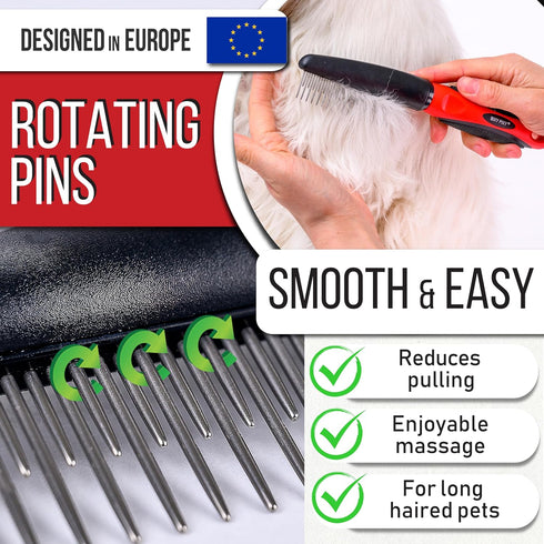 Poodle Comb for Dogs with Rotating Teeth - Smoothest Pet Comb with 5-in-1 Features for Dematting - Dog Essentials for Small Medium and Large Dog...