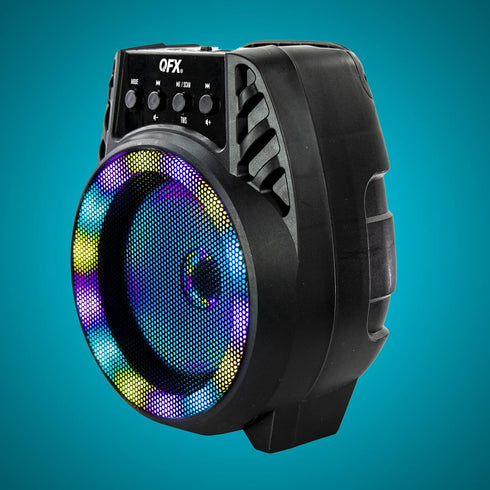 QFX BT-64 TWS Bluetooth Rechargeable Portable Speaker with 4” Woofer LED Party Lights, Microphone Input, AUX Input, USB Port, TF Card Slot, Black....