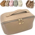 Large Capacity Travel Cosmetic Bag - Makeup Bag Opens Flat for Easy Access - Leather Waterproof Portable Cosmetics Bag with Handle, Divider - Toil...