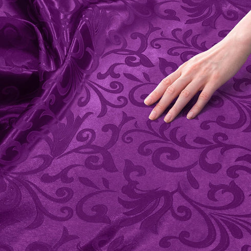 Jacquard Satin Fabric by The Yard - 60 Inch Wide, Shiny Brocade Purple Fabric Smooth & Floral Damask Fabric for DIY Decorations, Craft, Wedding Dr...