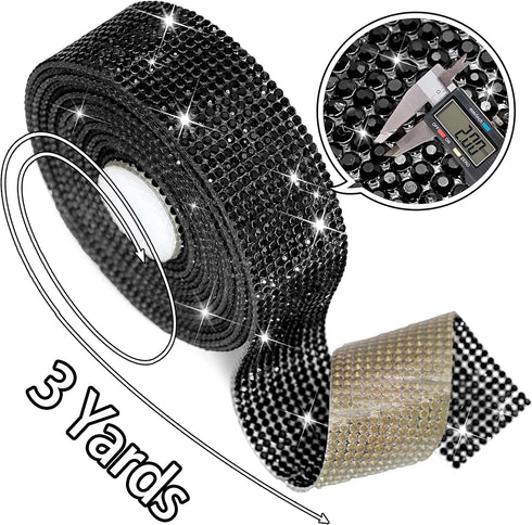 Locacrystal Bling Crystal Rhinestone Ribbon Self-Adhesive Iron-on DIY Glitter Diamond Stickers for Crafts Cars Clothing Decoration(1.06inch 3Yards...