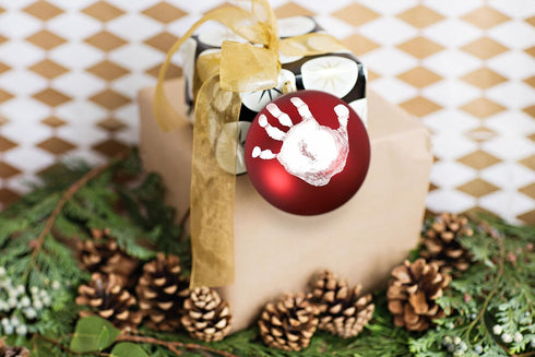 Tiny Ideas Christmas Baby's Handprint Ball Ornament, Included Paint for Baby's Print, Newborrn Holiday Keepsake Gift, DIY Classic Christmas Tree O...