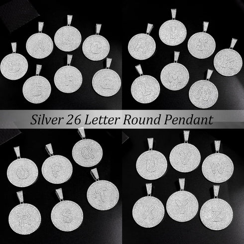 Round Big Initial Necklace for Women, Cuban Link Chain 14mm Diamond Prong Cuban Chain, Cursive Gold Silver Initial Necklace Cuban Link Necklace...