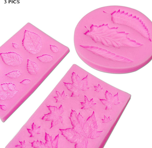 3 Pcs Assorted Leaf Fondant Mold, 3D Leaf Silicone Molds for Chocolate Candy, Sugarcraft Cake Decoration, Cupcake Topper, Polymer Clay...