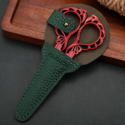 Embroidery Scissors Sheath Protector Craft Scissors Storage Cover Leather Case, 2Pieces Green...
