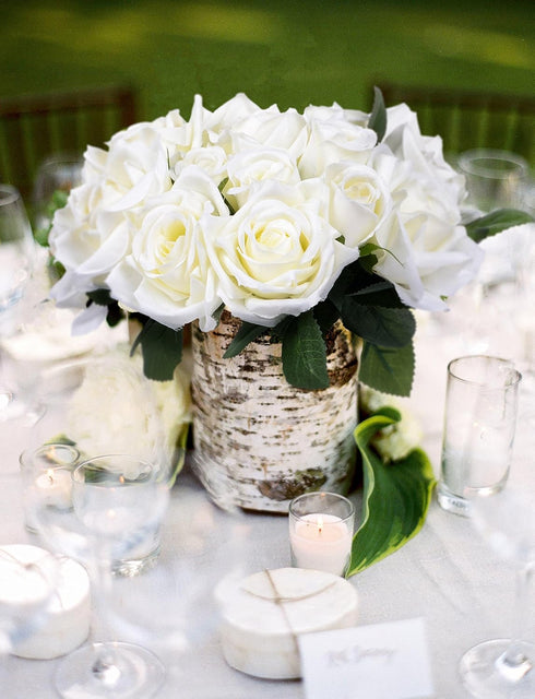 Artificial Flowers Rose Bouquet 2 Pack Fake Flowers Silk Plastic Artificial White Roses 18 Heads Bridal Wedding Bouquet for Home Garden Party Wedd...