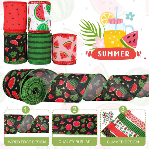 Watermelon Wired Edge Ribbon 30 Yards Summer Fruit Craft Fabric Ribbon Watermelon Theme Decorative Wrapping Ribbon for Wreath Bow Making DIY Craft...