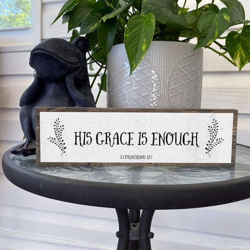 Christian Wall Art - His Grace Is Enough Wall Décor – Beautiful Bible Verse Modern Farmhouse Wall Art – Wood and Metal His Grace Is Enough Door Si...