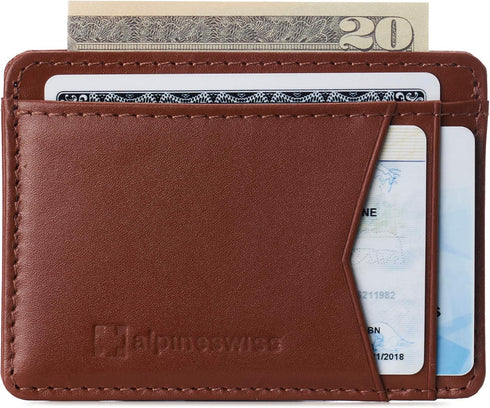 Alpine Swiss RFID Minimalist Oliver Front Pocket Wallet For Men Leather York Collection Smooth Finish Tan...
