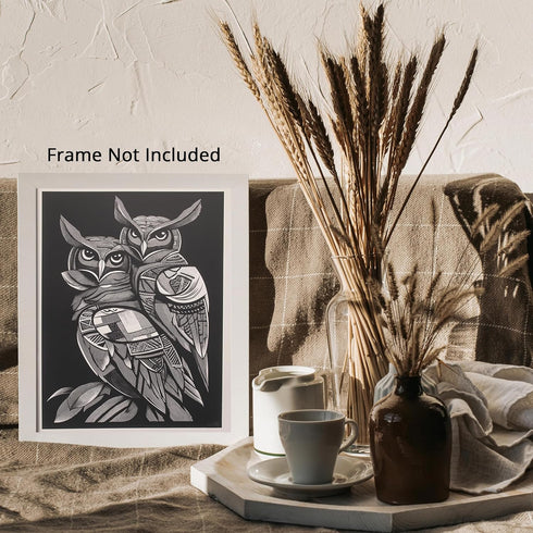 Posterizer 1 pcs-black and white owls-chic animal design poster 1-Art for Animal Lovers-Gift for Men Women Teens-Chic Home Decor- unframed wall ar...