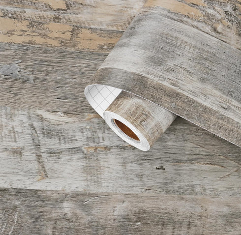 15.7"X118" Grey Shiplaps Wood Contact Paper for Countertops Peel and Stick Contact Paper Waterproof Distressed Wood Wallpaper for Bedroom Kitchen ...