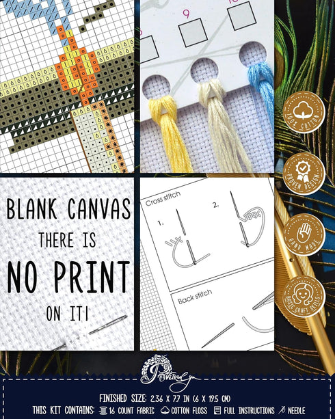 Povitrulya Counted Cross Stitch Kit Magic Raven - DIY Bookmark Set for Hand Embroidery...