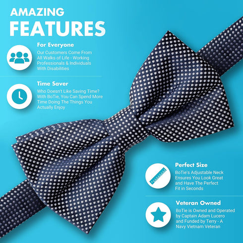 GoTie Men's Dotted Bowtie - Bow Ties Ready to Wear - Pretied Adjustable Ties for Short or Tall Men - The Navy Reflective...