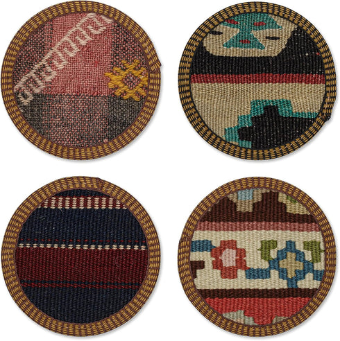 Kilim Coasters, Set of 4 Authentic Kilim Coasters, Handmade in Turkey and Handselected for Quality and Color/Pattern Mix...