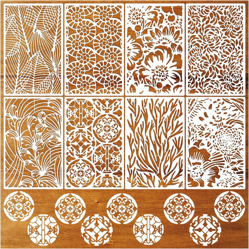 8 Pieces Stencils for Painting Reusable Corals Flowers Leaves Stencils Template Spray Paint Crafts Stencil for DIY Wood Wall Canvas Floor Furnitur...