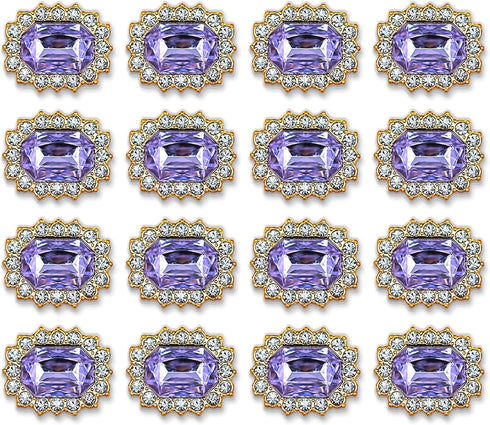 50 pcs Luxurious Rhinestone Embellishments Crystal Decoration Handcraft Button Gold Bottom DIY Project for Flower Headband Dress Accessory (Purple...