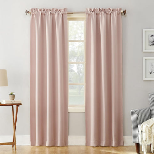 Sun Zero Easton Energy Saving Blackout Rod Pocket Curtain Panel, 40" x 63", Blush Pink...