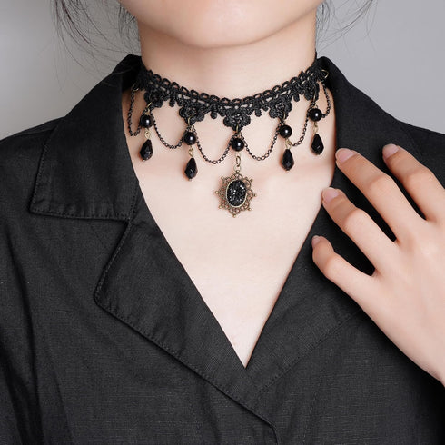 5 Set Halloween Black Necklaces Lace Neck Choker Steampunk Goth Gothic Neck Chain Collar Elegant Pendant for Wedding Party Cosplay Christmas...