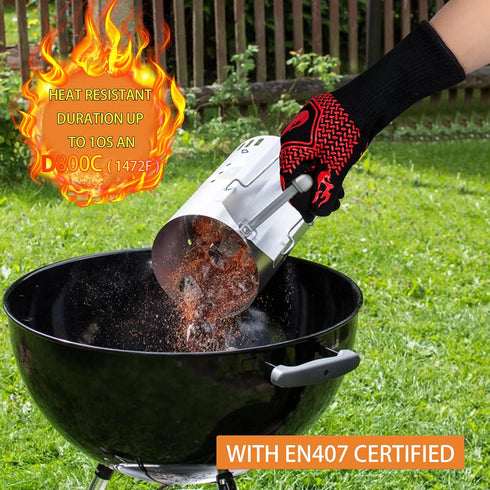 BBQ Fireproof Gloves, Grill Cut-Resistant Gloves 1472°F Heat Resistant Gloves, Non-Slip Silicone Oven Gloves, Kitchen Safe Cooking Gloves for Oven...