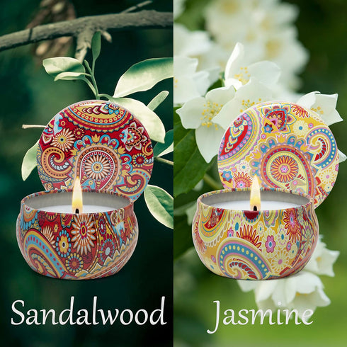 2 Pack Scented Candles Set, Classic 2.5 oz Fresh Sandalwood and Jasmine Aromatherapy Candles for Home Scented, Natural Soy Candles Gifts for Women...