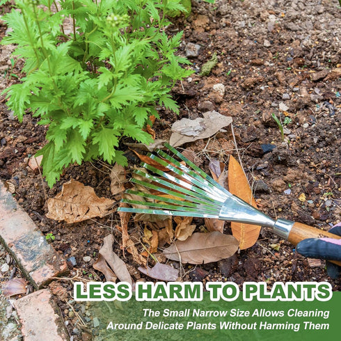 Garden Hand Rake, 14.6'' Small Hand Rake for Tight Areas, 9 Tines Stainless Steel Garden Rake with Ergonomic Wood Handle for Clearing Leaves and L...