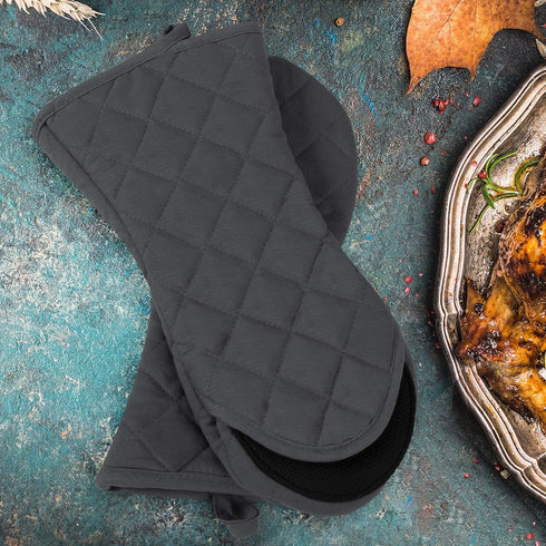 uxcell Canvas Oven Mitts, Heat Resistant Gloves Dutch Pot Holders, Non-Slip Grip, Cotton Inside Double Oven Gloves, with Hanging Loop, 1 Pair, Gra...