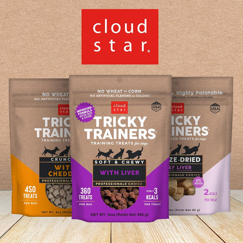 Cloud Star Tricky Trainers Soft & Chewy Dog Training Treats 5 oz Pouch, Peanut Butter Flavor, Grain-Free Low Calorie Behavior Aid with 130 treats...