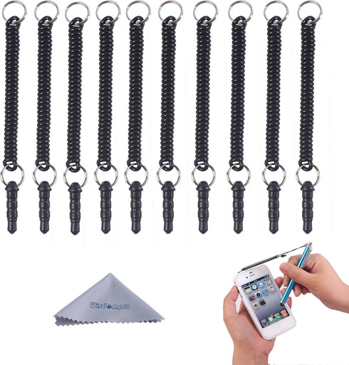 Wisdompro Stylus Tether, 10 Pack of Detachable Elastic Coil Tether Strings/Lanyards with 3.5mm Earphone Jack for Stylus Pens - Black......