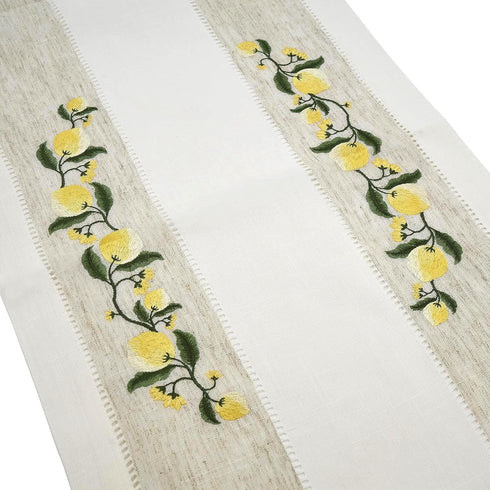 SARO LIFESTYLE Hommage Brodé Collection Table-Toppers, 15" x 70", Ivory...