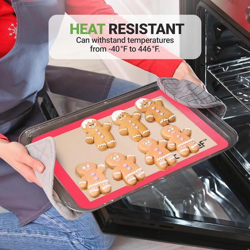Nutrichef Silicone Baking Mats - 2 Non-stick Food-Grade Reusable Silicone Mats - Perfect for Half Baking Pans 16.5 x 11.6 IN - Oven-Safe Up to 480...