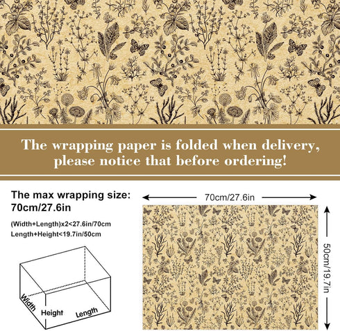 AnyDesign 12 Sheets Floral Kraft Wrapping Paper Spring Flower Butterfly Gift Wrap Paper Bulk Folded Flat 4 Designs Brown DIY Craft Art Paper for P...
