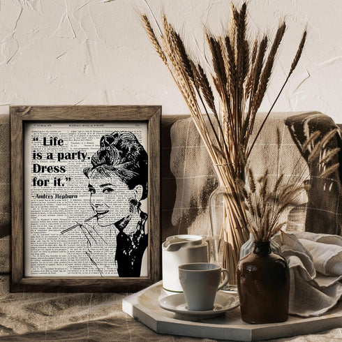 Posterizer 1 pcs-Life is a Party-Audrey Hepburn quote-Quotes and Poems-Famous Figures Art Collection-Decor for Home & Office- UNFRAMED Wall Art...