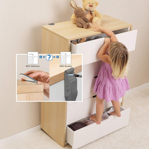 Qdos Safety Zero-Screw Furniture Anti-Tip Kit | Gray | Patented SecureHooks Anchor Holds up to 200 lbs in Drywall - Easy Installation, No Screws, ...