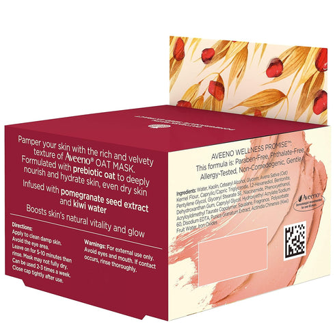 Aveeno Oat Face Mask with Pomegranate Seed Extract, Kiwi Water, and Prebiotic Oat, Hydrating Full Face Mask for Glowing Skin, Paraben Free, Phthal...
