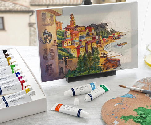 Faber-Castell Oil Paint Set: 12 Liquid Oil Paint Tubes (20ml), Oil Painting Supplies for Beginner and Hobby Artists...