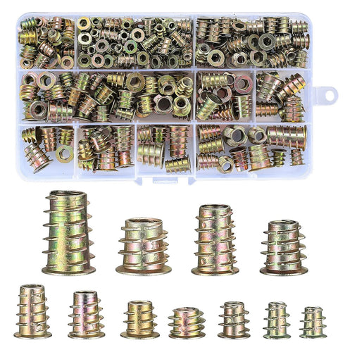 230 Pcs Threaded Inserts Nuts, Threaded Wood Inserts Nuts Assortment Tool Kit, 11 Sizes Metric M4/M5/M6/M8/M10 Hex Socket Drive Furniture Screw in...