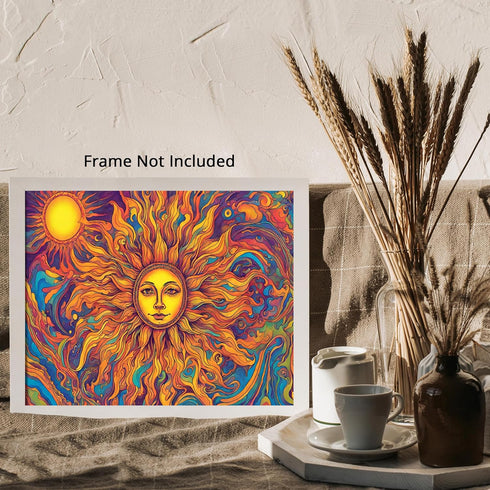 Posterizer 1 pcs- psychedelic funky hippie colorful sun 1-Fantasy & Fiction Art-Retro Art- Living Room Bedroom Decor- unframed wall art...