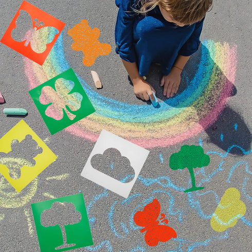 24 Pieces Stencils for Kids 8 Inches Drawing Stencils Chalk Stencils Large Washable Geometric and Garden Themed Primary Shape Template for Kids To...