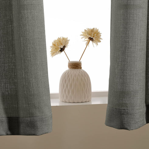 Vangao Grey Kitchen Curtains 36 Inch Length Casual Weave Textured Cafe Curtains Semi Sheer Short Drapes for Bathroom Bedroom Tier Drapes Rod Pocke...