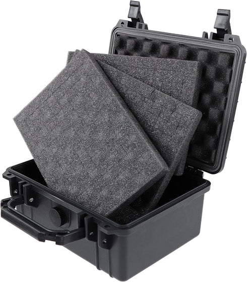 Hard Case with Foam - 9 x 7.5 x 4.3in Hard Shell Waterproof Storage Case with Pluck Padding Protective Latching Suitcase for Rifles, Cameras, Hand...