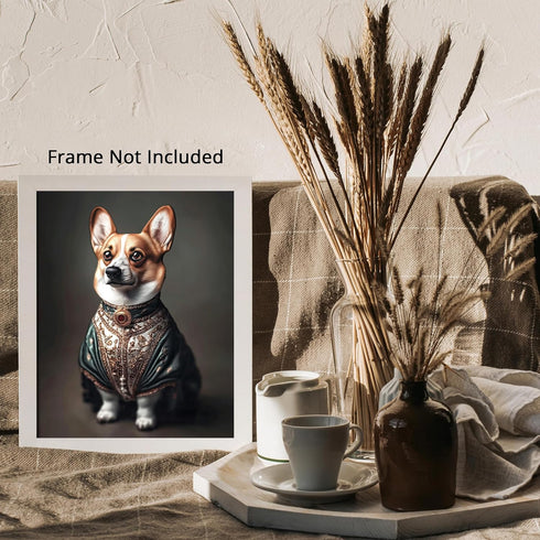 Posterizer 1 pcs-whimsical royal portrait of corgi dog in clothes 1-Art for Animal Lovers-Comedy Art-Decorations for Bedroom, Office, Living Room ...