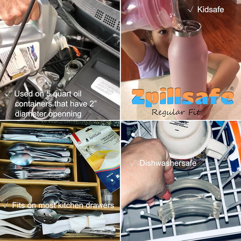 ZpillSafe® Regular Fit - Innovative Funnel for 2”- 4” Size Diameter Liquid Containers - Food Grade Silicone - Made in USA - Kitchen Gadgets (2 Pac...