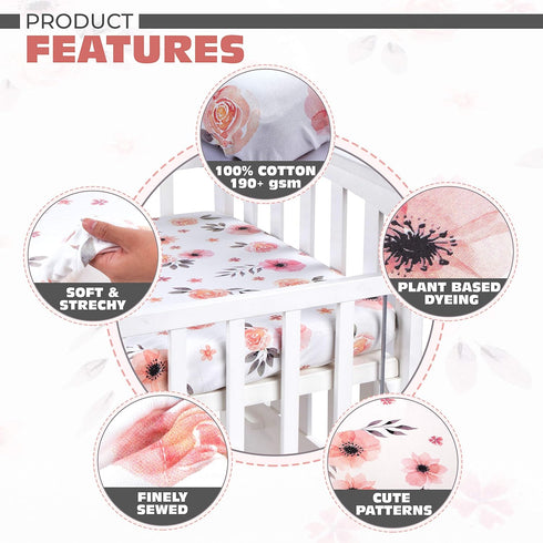 Pink Floral Girl Crib Sheet - 100% Finely Combed Cotton, Breathable, Super Soft Watercolor Rose Baby Girl Crib Sheets, 52' x 28' x 9' Fits Standar...